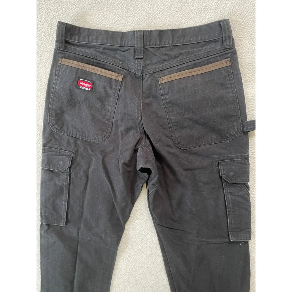 Wrangler Mens 32x32 Workwear Cargo Pants Black Ripstop Utility Pockets 10WMWR1BL